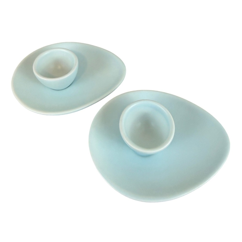 Vintage PAIR Nigella Lawson Living Kitchen Robins Blue Egg Cups & Saucers RARE